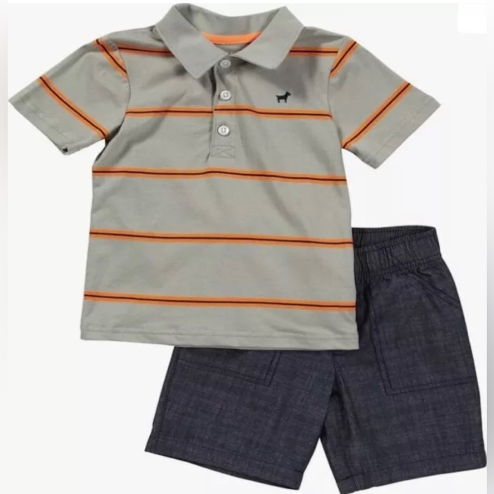 Boys Dog Short Set Outfit 2 pc Set Baby Shirt Collar Polo Style Shirt
